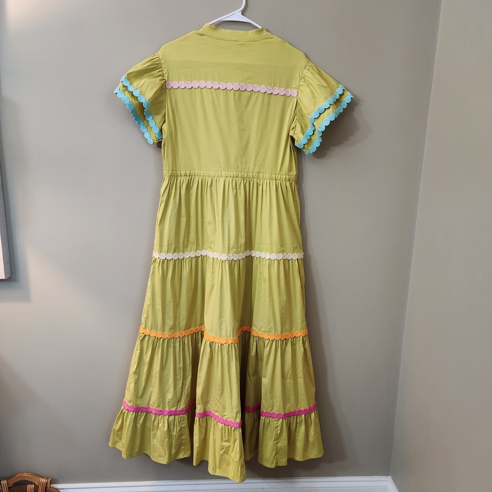 CeliaB Olive-Green Tiered Maxi Dress with Multicolor Trim - Picture 2 of 8